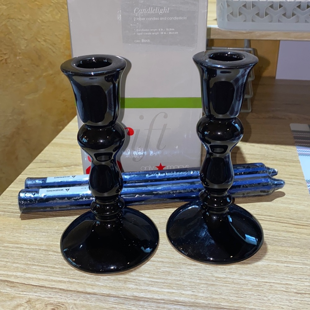 Macy’s Taper Candles & Candlesticks in Black.New with Tags.